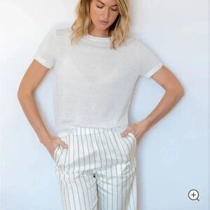 Jenni Kayne‎ Womens Hemp Blend Basic Tee Crew Neck Short Sleeve White Medium